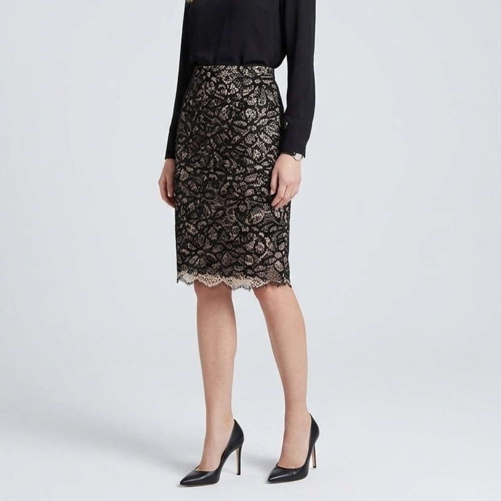Anthropologie midi Pencil Skirt black beige XSMALL layered Dual Foundation